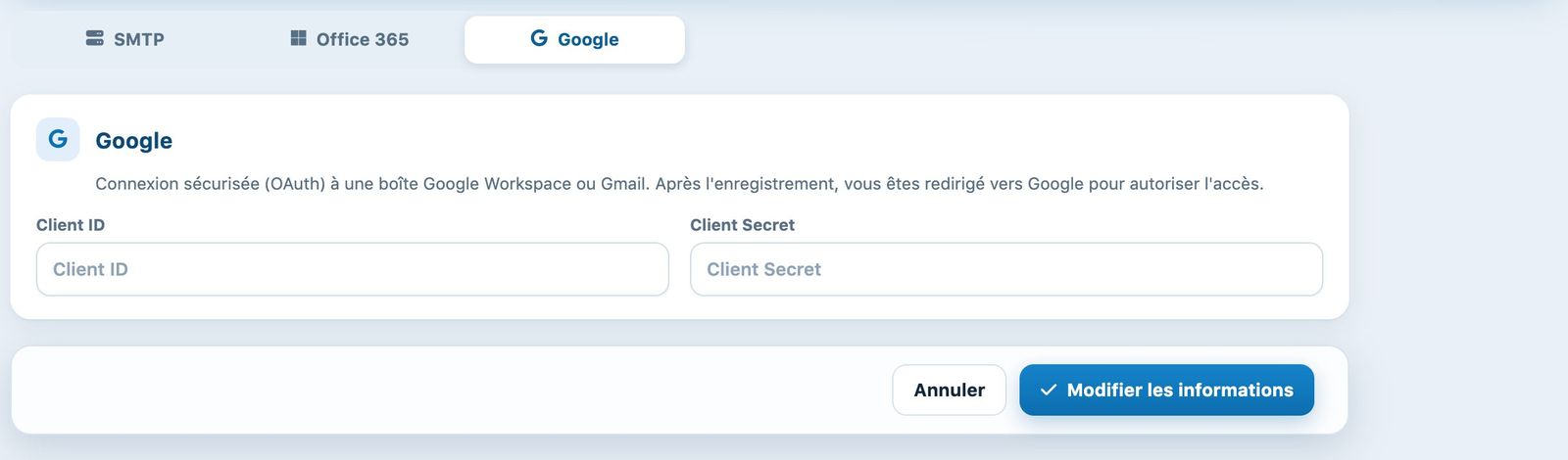 Onglet Google