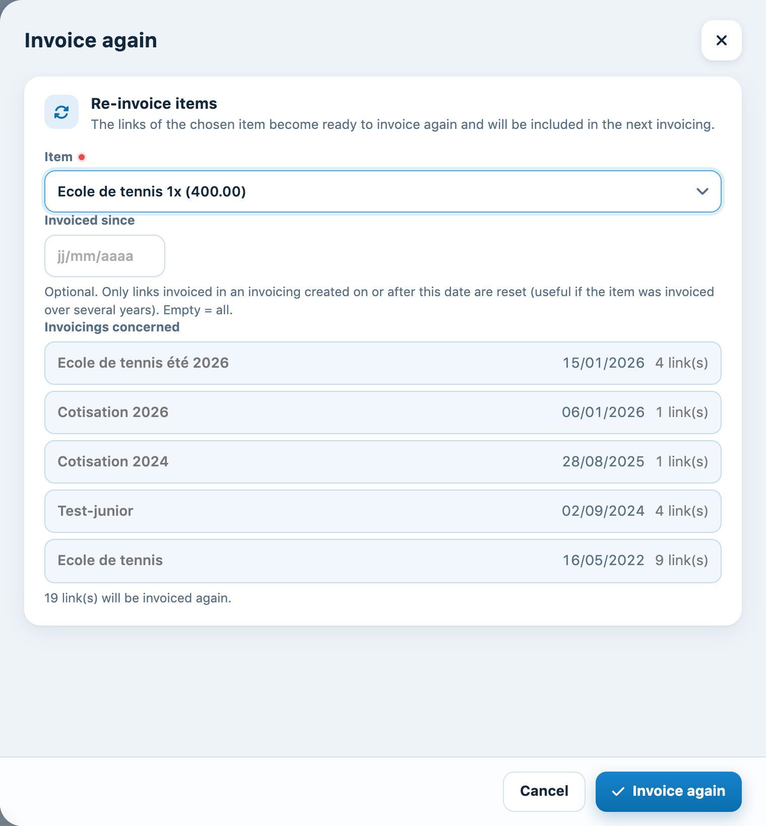 Putting an item's links back into invoicing