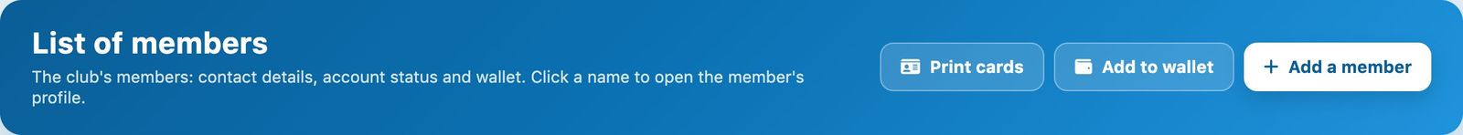 The Print cards button at the top of the list of members