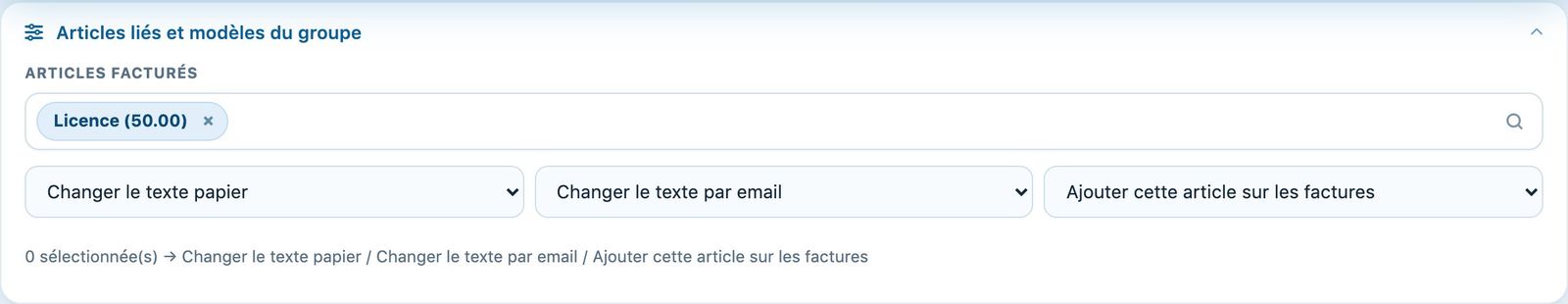 Le volet « Articles liés et modèles du groupe »