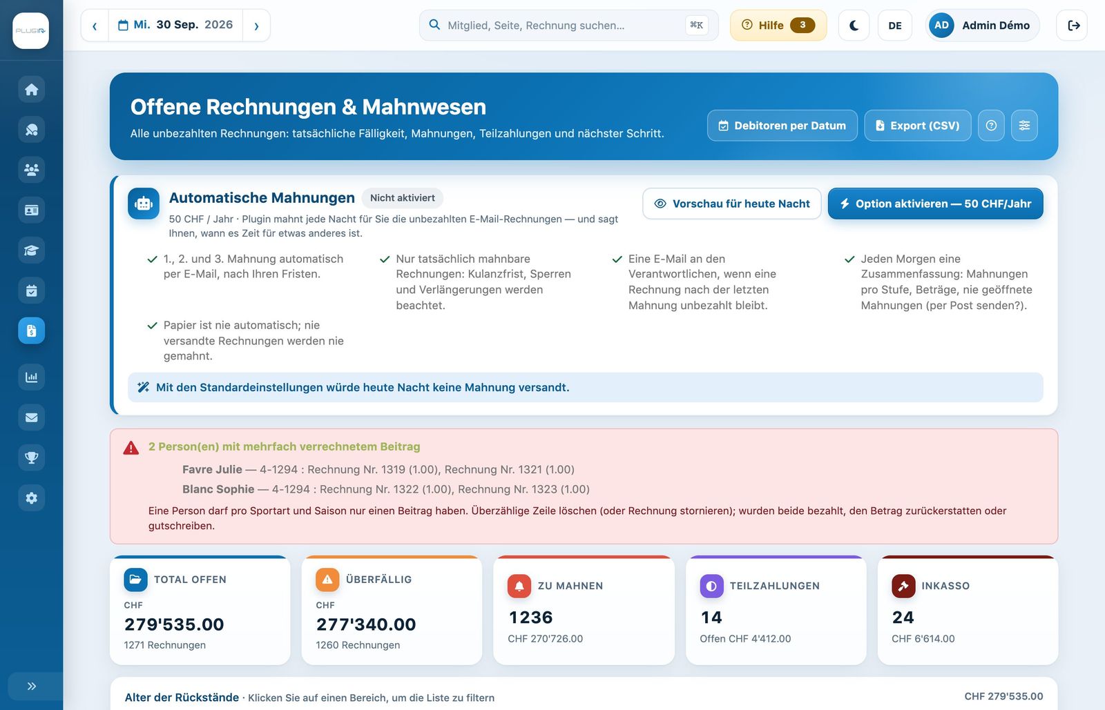 Die Seite «Offene Rechnungen & Mahnungen»