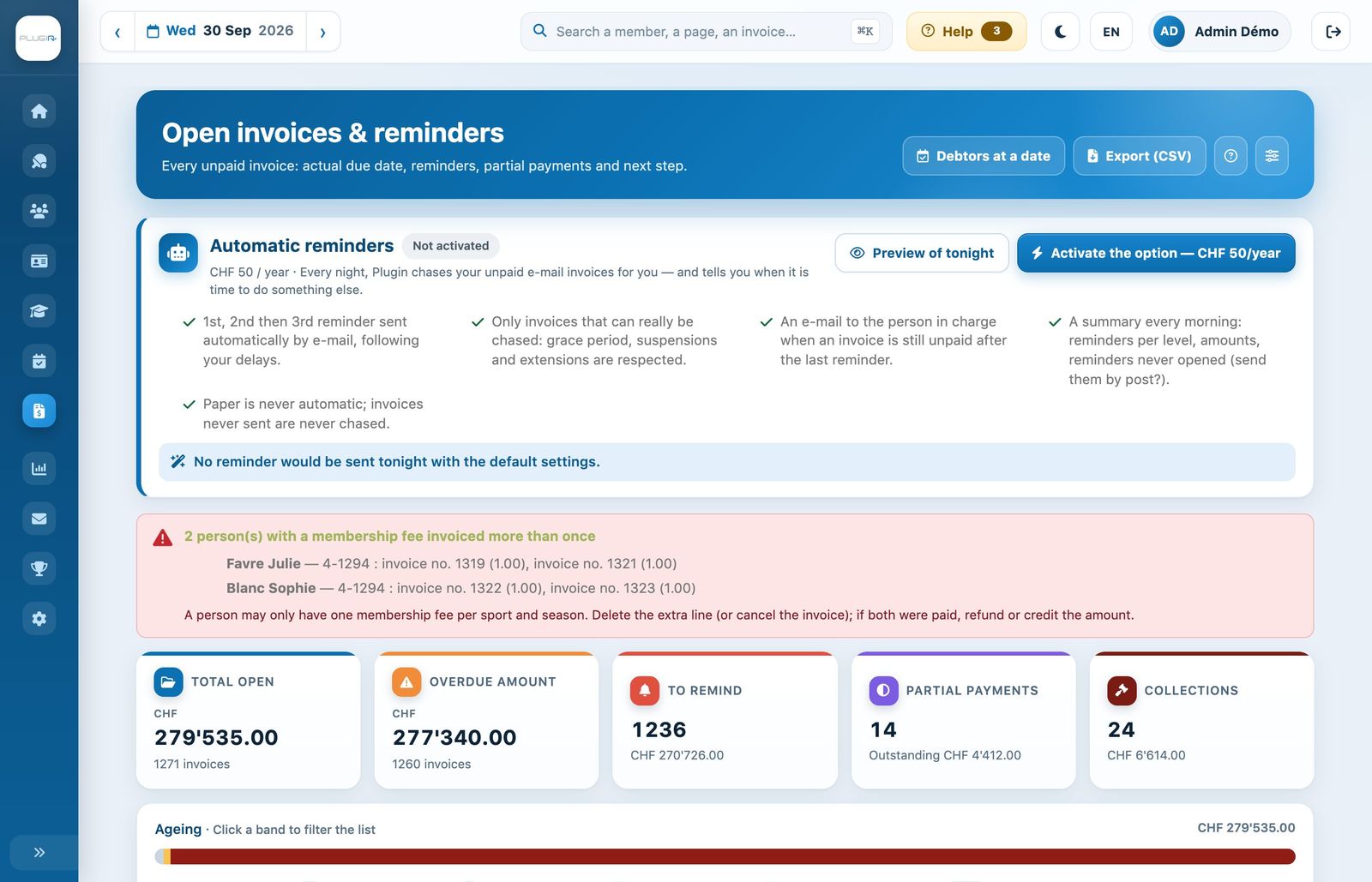 The “Open invoices & reminders” page