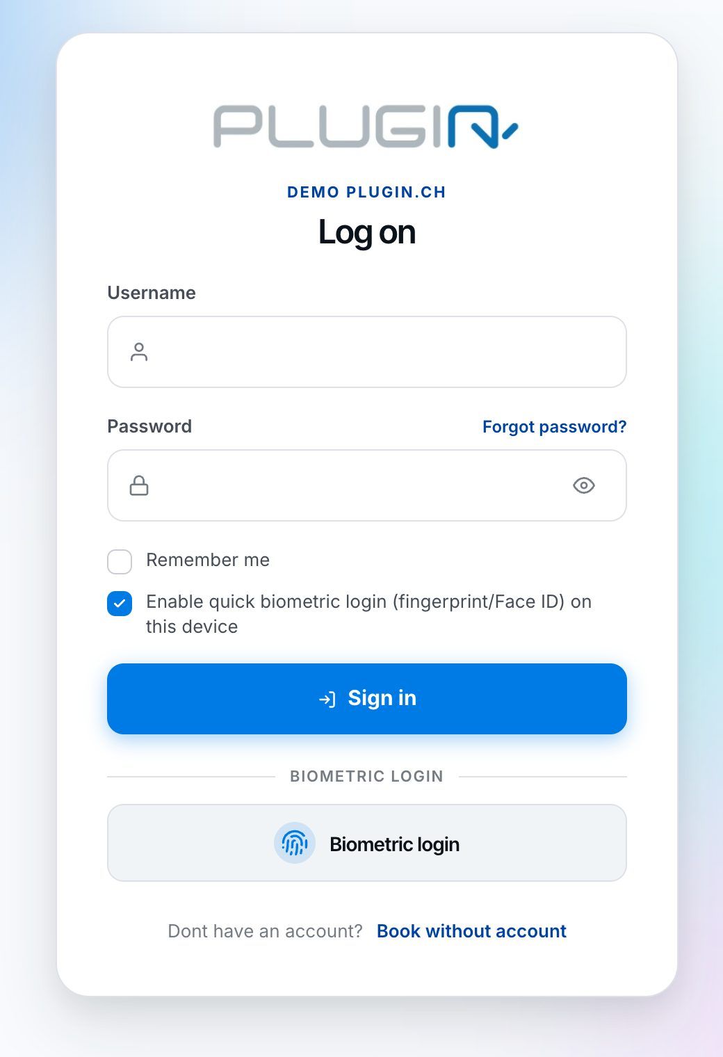 The club's login page