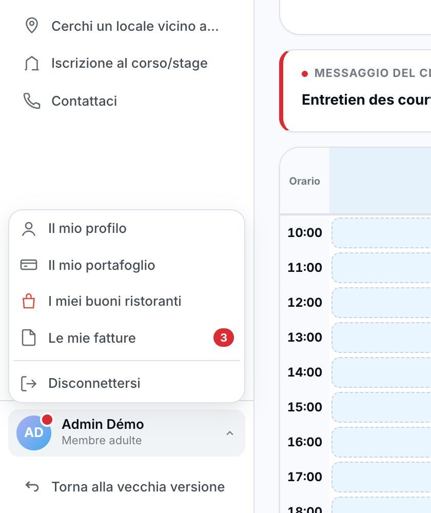 Il menu dell'account, in basso a sinistra