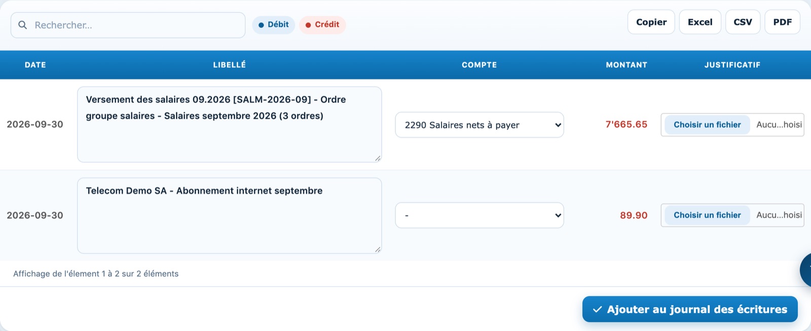 Un ordre groupé de 7665.65 reconnu comme le versement des salaires de septembre